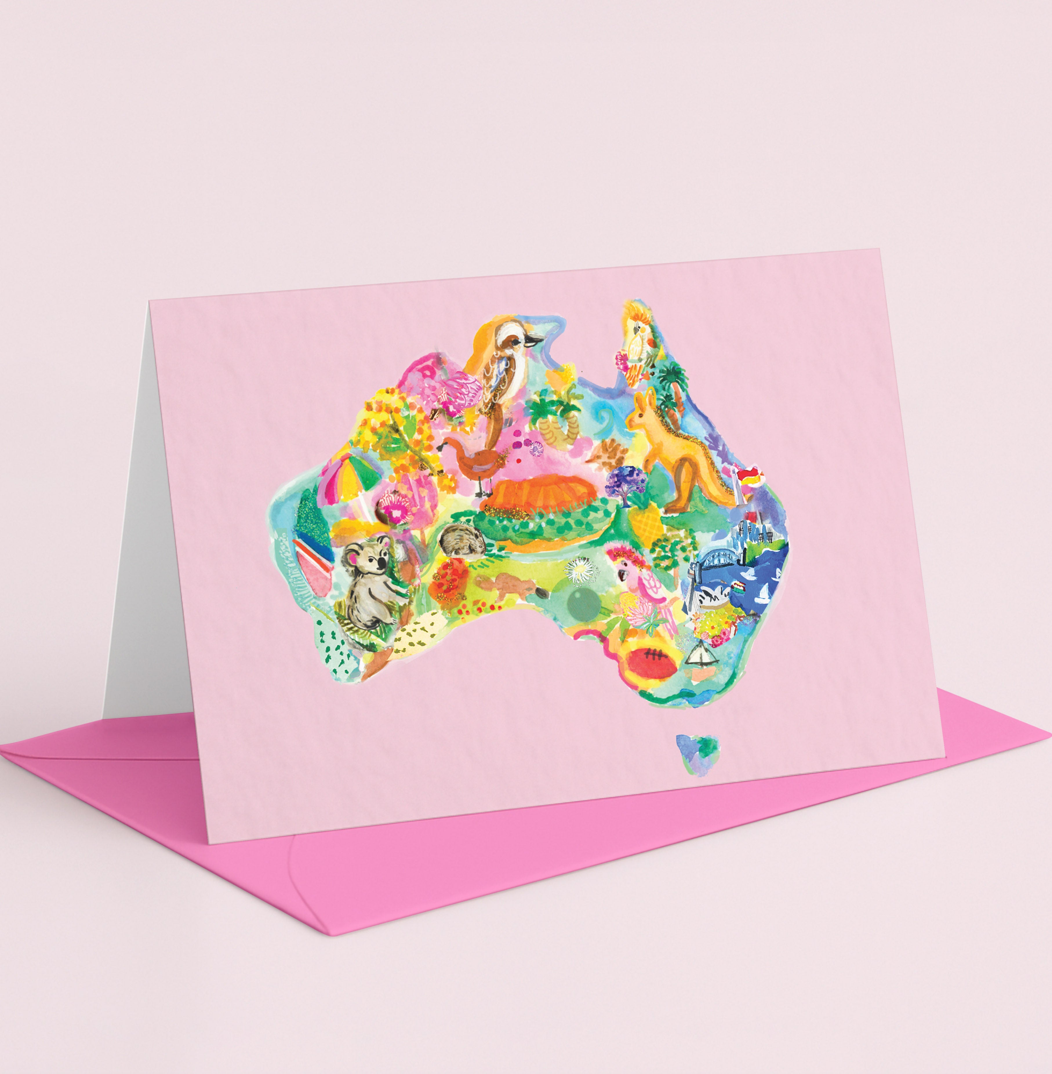 Australia Map Pink Card
